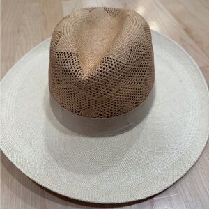 Freya Peach-Tan Straw Fedora with Black Sweatband